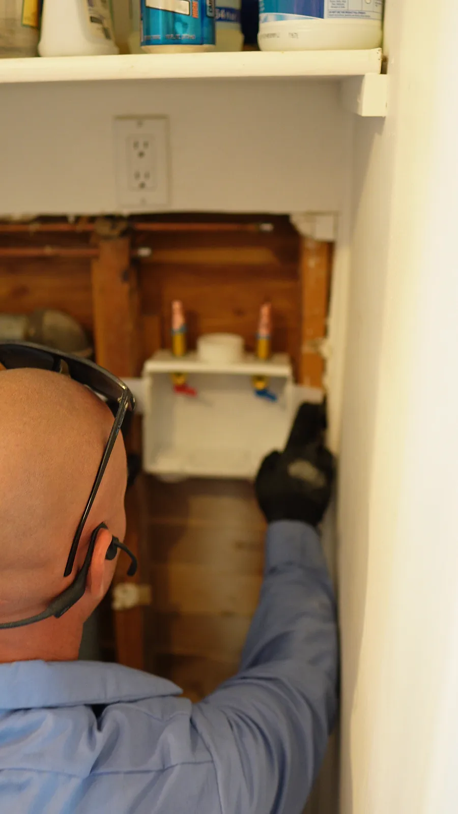 Laundry outlet box set into the wall during installation
